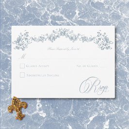 Elegant Dusty Blue Chinoiserie Cherub Bröllop OSA Kort