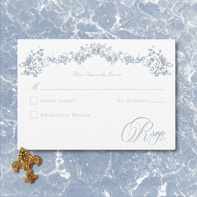 Elegant Dusty Blue Chinoiserie Cherub Bröllop OSA Kort (Elegant Dusty Blue Chinoiserie Cherub Wedding RSVP Card)
