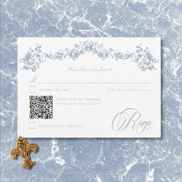 Elegant Dusty Blue Chinoiserie Cherub Bröllop QR OSA Kort