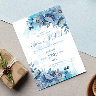 Elegant Dusty Blue Chinoiserie Floral Wedding Inbjudningar