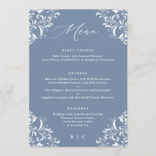 Elegant Dusty Blue Classic Bröllop Menu Meny