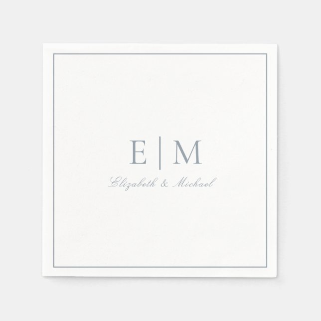 Elegant Dusty Blue Classic Script Monogram Bröllop Pappersservett (Framsidan)