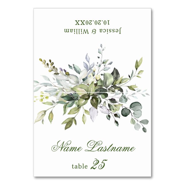 Elegant Dusty Blue Eucalyptus Bröllop eskort Bordsnummer (Framsidan)