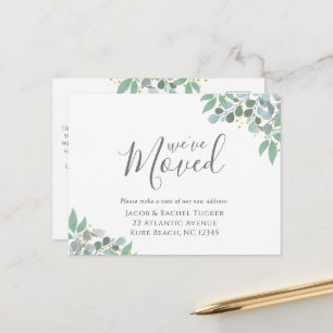 Elegant Dusty Blue Eucalyptus Flytta Announcement Vykort