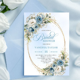 Elegant Dusty Blue Eucalyptus Gold Bridal Shower  Inbjudningar