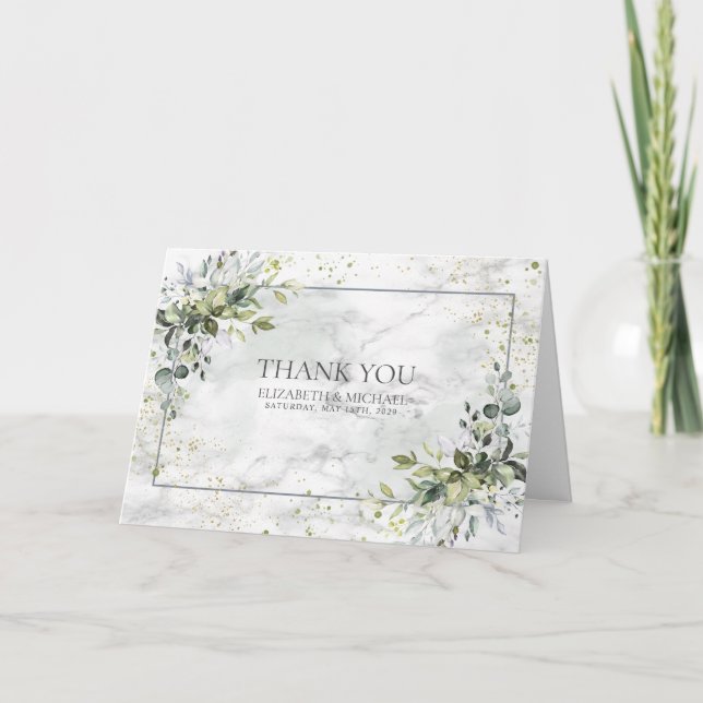 Elegant Dusty Blue Eucalyptus Greenery Marble Kort (Framsida)