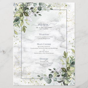 Elegant Dusty Blue Eucalyptus Greenery Marble Meny