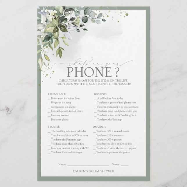 Elegant Dusty Blue Eucalyptus Möhippa Game (Framsida)