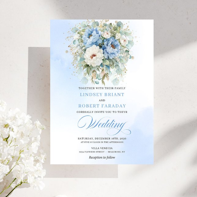 Elegant Dusty Blue Floral Digital Wedding Invite Inbjudningar (Elegant Dusty Blue Floral Digital Wedding Invitation)