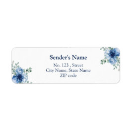 Elegant Dusty Blue Floral Eucalyptus Wedding Returadress Etikett