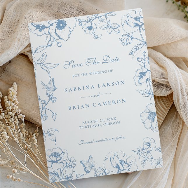 Elegant Dusty Blue Floral Garden Save The Date Inbjudningar (Skapare uppladdad)