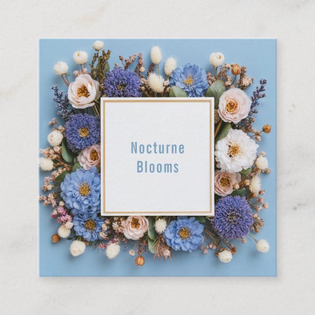 Elegant Dusty Blue Floral Gold Frame Rustic Wreath Fyrkantigt Visitkort (Framsida)