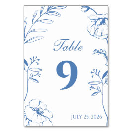 Elegant Dusty Blue Floral Line Art Wedding Bordsnummer
