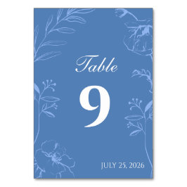 Elegant Dusty Blue Floral Line Art Wedding Bordsnummer