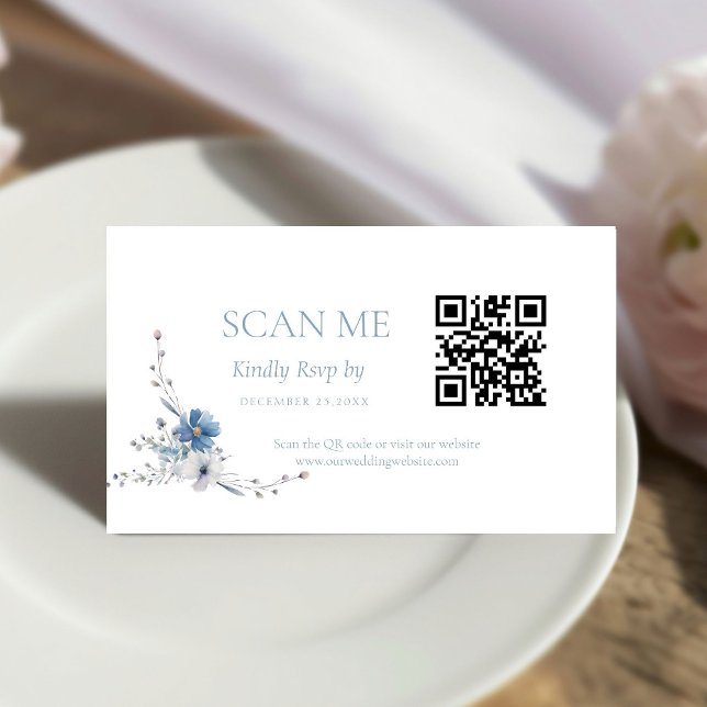 Elegant Dusty Blue Floral Spring Bloom Wedding Tilläggskort (Skapare uppladdad)