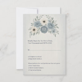 Elegant Dusty Blue Floral Wax Seal Wedding OSA Kort