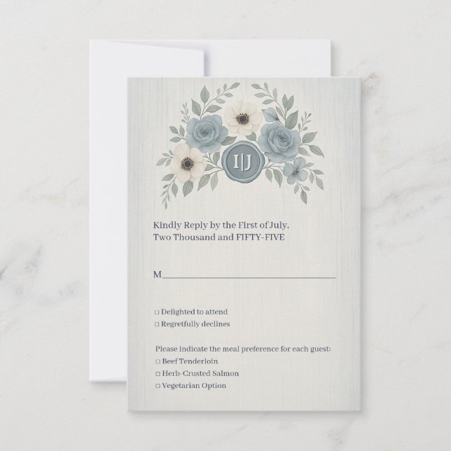 Elegant Dusty Blue Floral Wax Seal Wedding OSA Kort (Framsida)