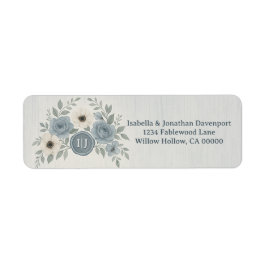 Elegant Dusty Blue Floral Wax Seal Wedding Returadress Etikett
