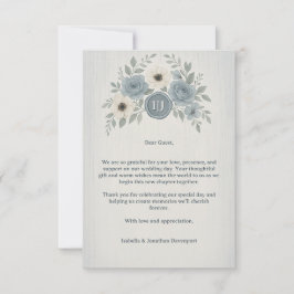 Elegant Dusty Blue Floral Wax Seal Wedding Tack Kort