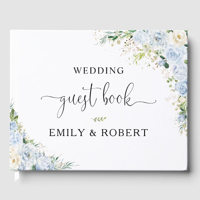 Elegant Dusty Blue Floral Wedding Guest Book Gästböcker (Framsida)