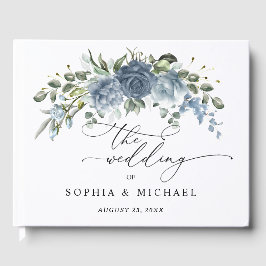 Elegant Dusty Blue Floral Wedding Guest Book Gästböcker