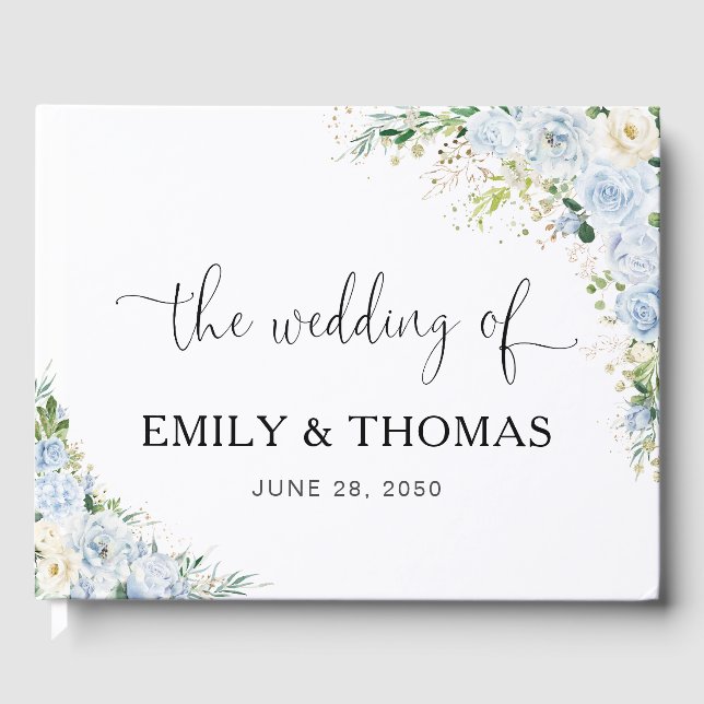 Elegant Dusty Blue Floral Wedding Guest Book Gästböcker (Framsida)