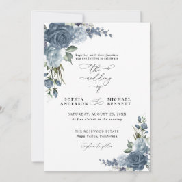 Elegant Dusty Blue Floral Wedding Invitation Inbjudningar