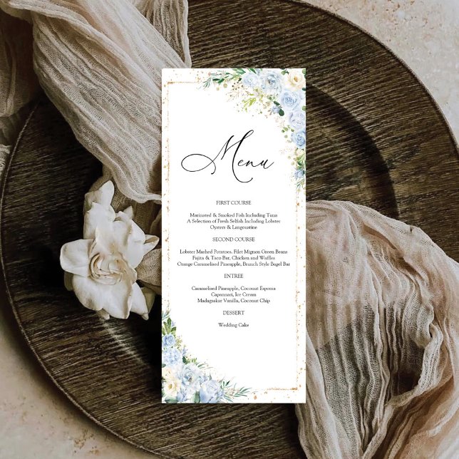 Elegant Dusty Blue Floral Wedding Menu Meny (Skapare uppladdad)