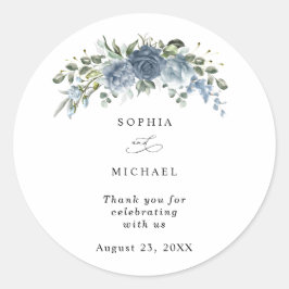 Elegant Dusty Blue Floral Wedding Sticker Runt Klistermärke