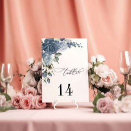 Elegant Dusty Blue Floral Wedding Table Card Bordsnummer