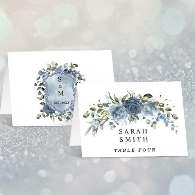 Elegant Dusty Blue Floral Wedding Table Place Card Bordsnummer (Skapare uppladdad)