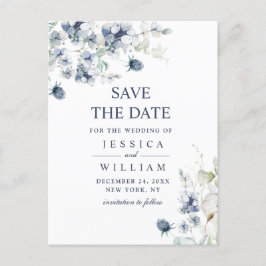 Elegant Dusty Blue Foliage Bröllop spara datum Vykort