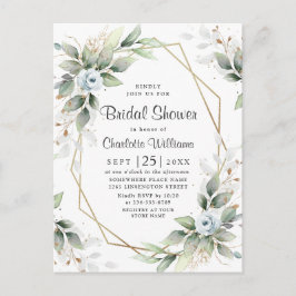 Elegant Dusty Blue Foliage Möhippa Card Vykort