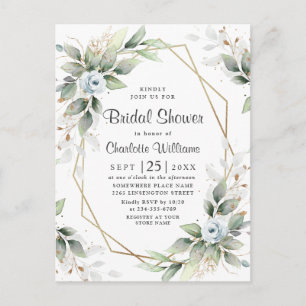 Elegant Dusty Blue Foliage Möhippa Card Vykort