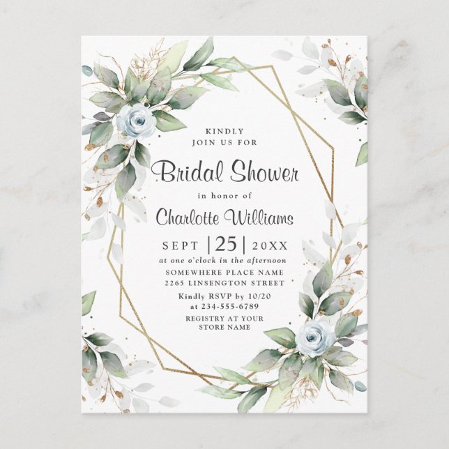 Elegant Dusty Blue Foliage Möhippa Card Vykort (Framsida)