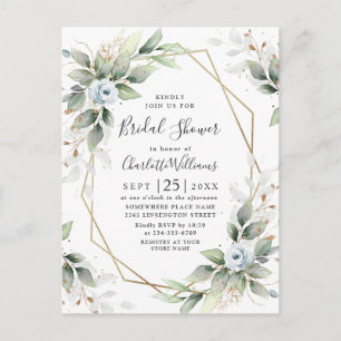 Elegant Dusty Blue Foliage Möhippa Card Vykort