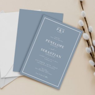 Elegant Dusty Blue Formal Monogram Simple Bröllop Inbjudningar