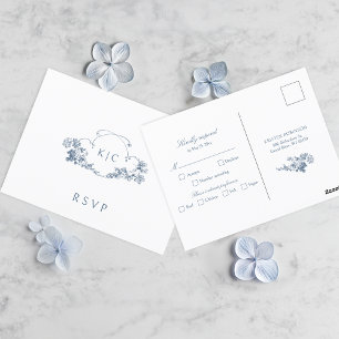 Elegant Dusty Blue Fransk Blommigt Vapensköld OSA Vykort