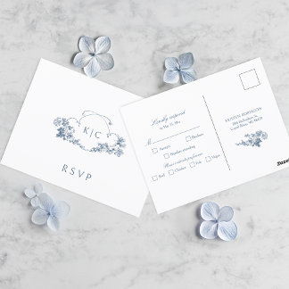 Elegant Dusty Blue Fransk Blommigt Vapensköld OSA Vykort