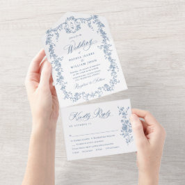 Elegant Dusty Blue Fransk Garden Flowers Bröllop