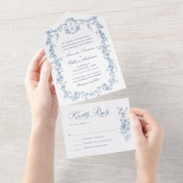 Elegant Dusty Blue Fransk Garden Flowers Bröllop