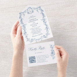 Elegant Dusty Blue Fransk Garden QR-kod Bröllop