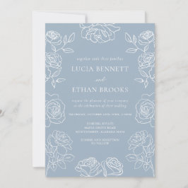 Elegant Dusty Blue French Roses Wedding Inbjudningar