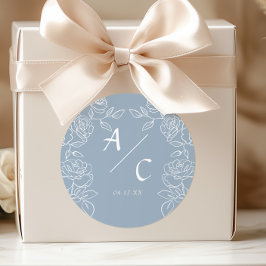 Elegant Dusty Blue French Roses Wedding Runt Klistermärke