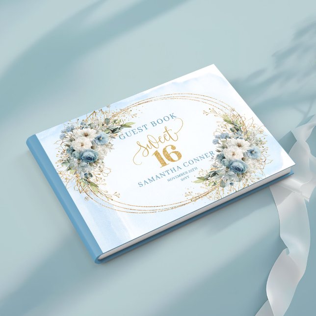 Elegant Dusty Blue Gold Greenery Sweet Sixteen  Gästböcker (Elegant Dusty Blue Gold Greenery Sweet Sixteen Guest Book

)