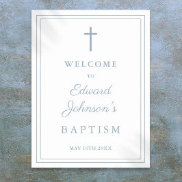 Elegant Dusty Blue Gräns Baptism Välkomsttecken Poster