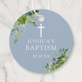 Elegant Dusty Blue Greenery Baptism Christening Gåvor Etiketter