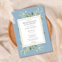 Elegant Dusty Blue Greenery Bridesmaids Luncheon