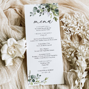 Elegant Dusty Blue Greenery Bröllop Menu Meny