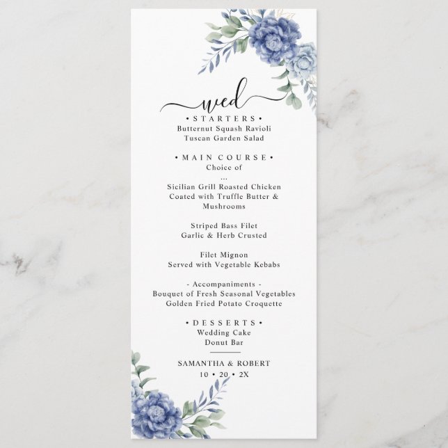 Elegant Dusty Blue Greenery Bröllop Supplies Meny (Framsida)